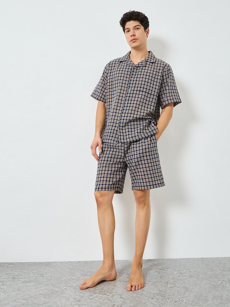 Men Cotton Checked Shirt and Shorts Set