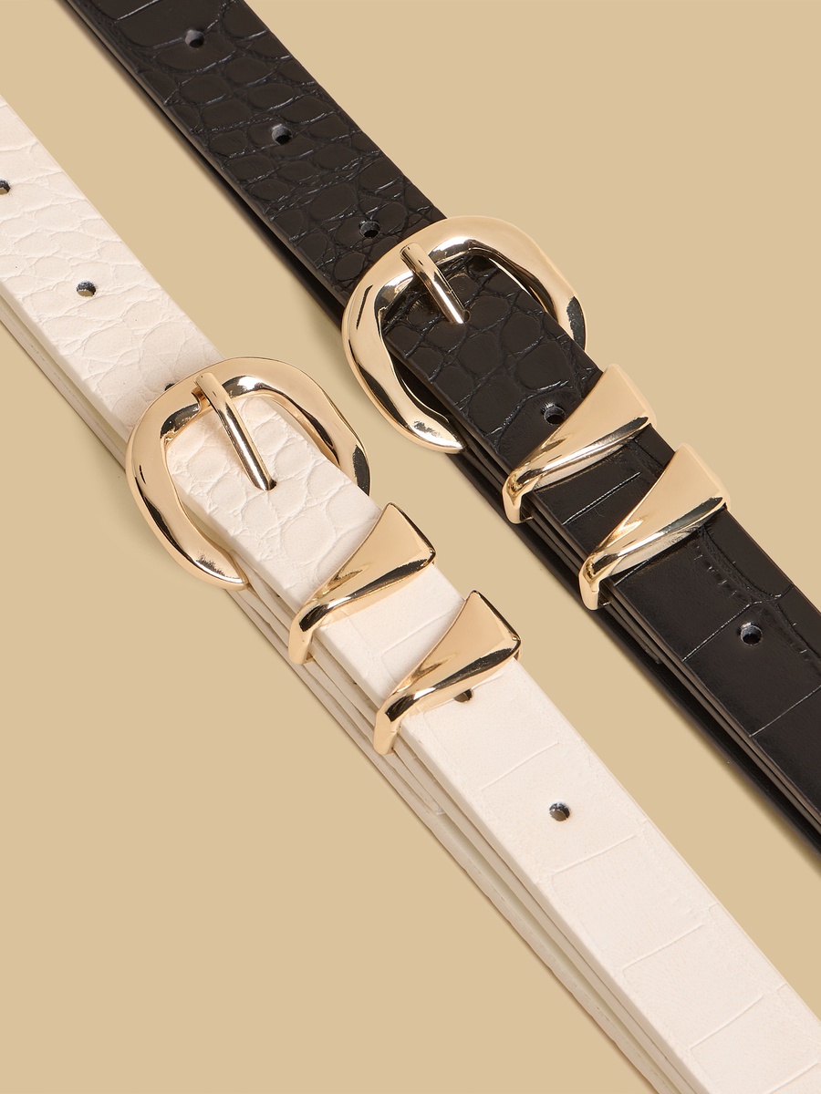 Pack of 2 - Textured Belt with Pin Buckle Closure