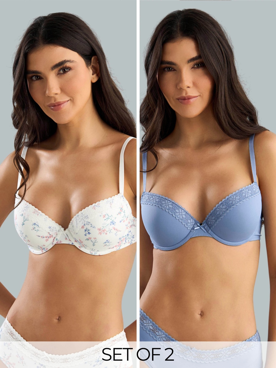 Pack of 2 - Lace Detail Wired Push-Up Demi Bra