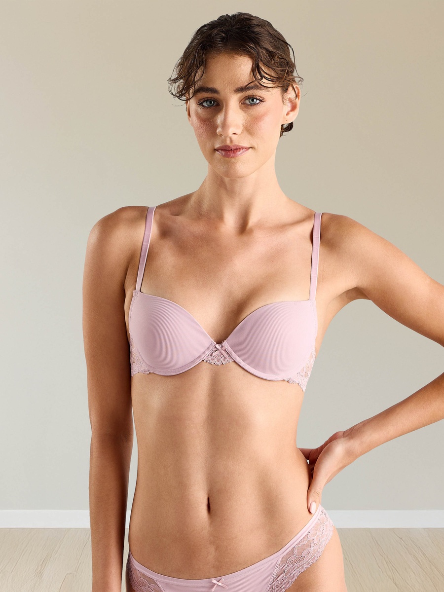 Pack of 2 - Ribbed Push-Up Demi Bra with Adjustable Straps