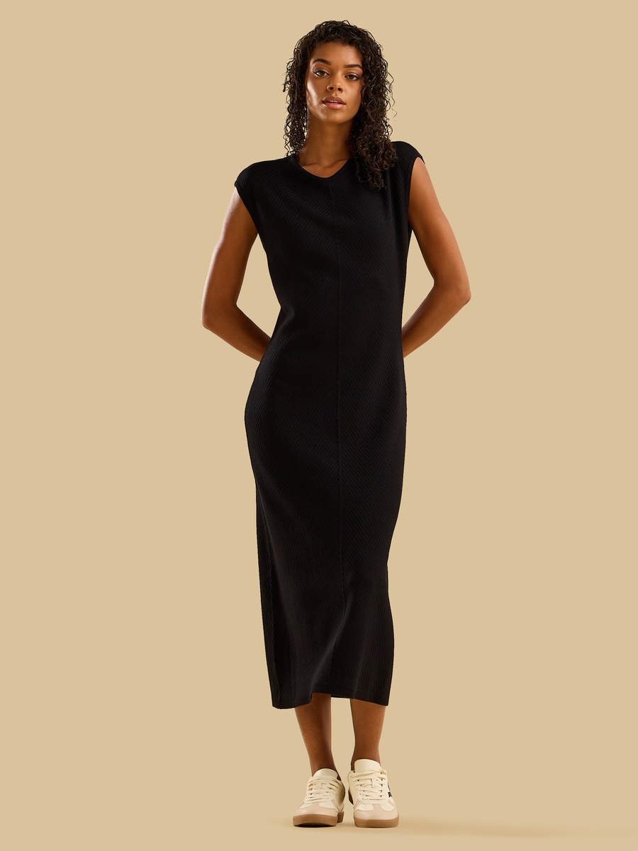 Ribbed Dress with Extended Sleeves
