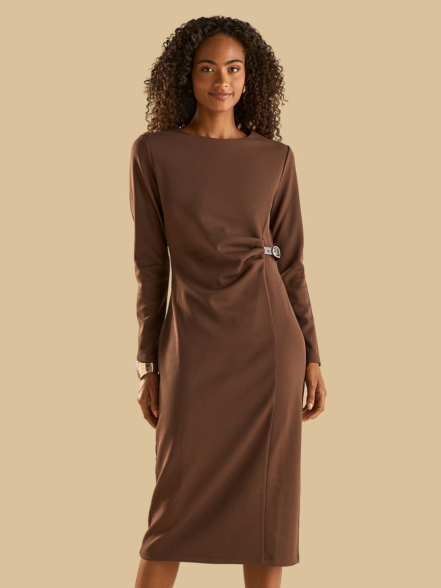 Buckle Accent Twill Dress