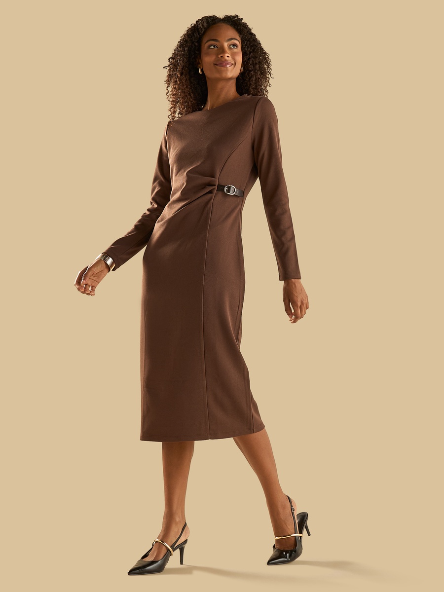 Buckle Accent Twill Dress