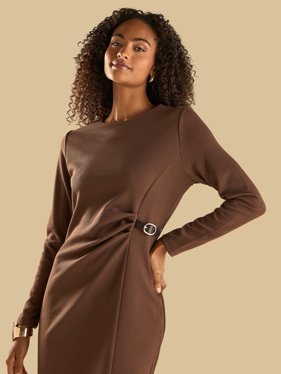 Buckle Accent Twill Dress