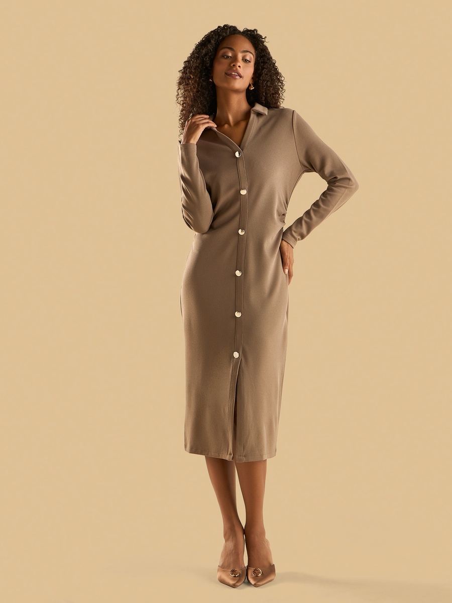 Ruched Twill Shirt Dress For Default Category at Saudi | Styli
