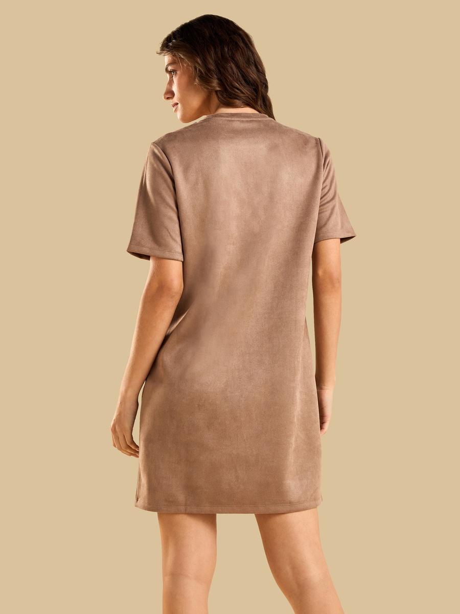 Pearl Embellished Suede Dress