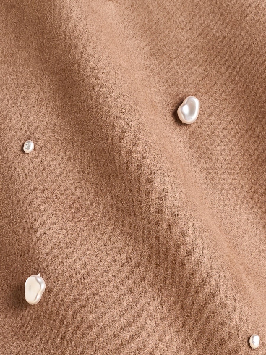 Pearl Embellished Suede Dress