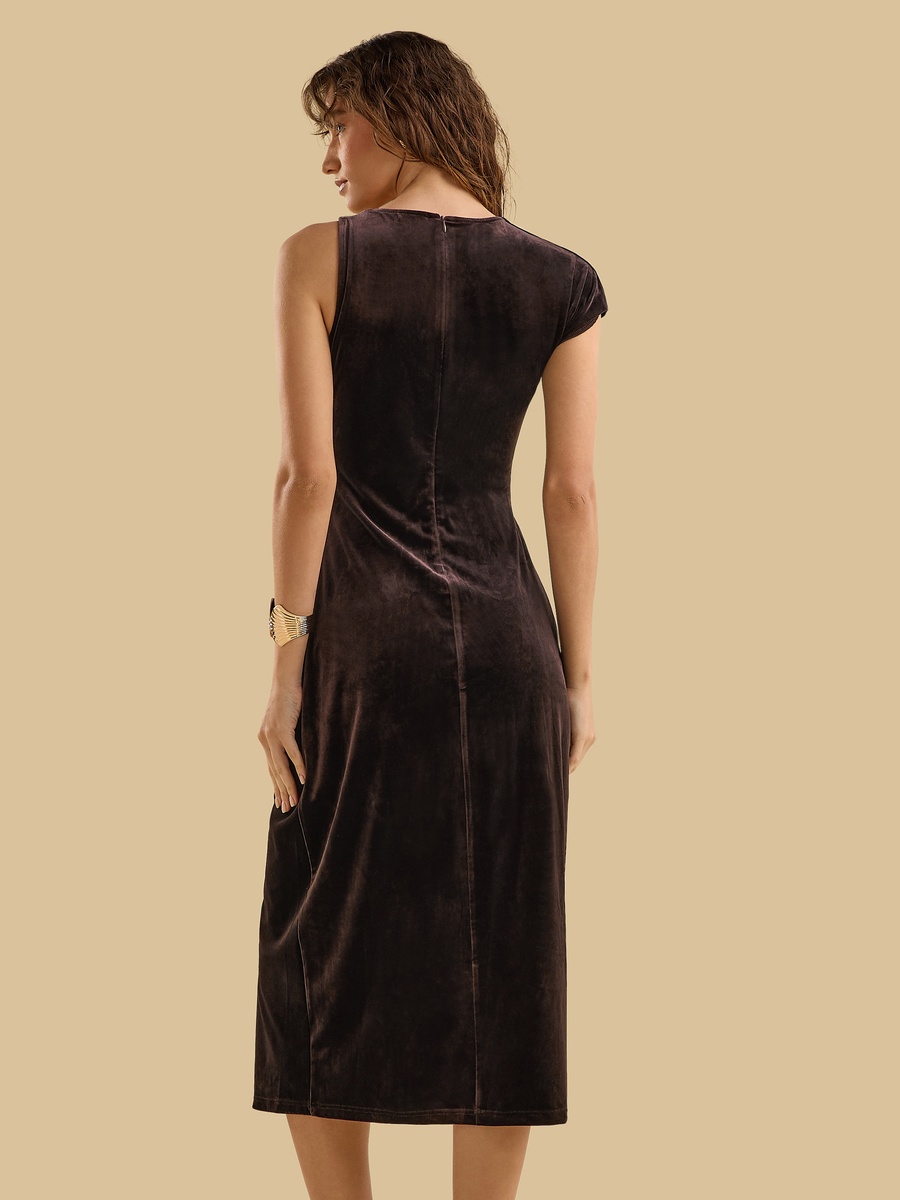 Velour Dress with Shoulder Trim