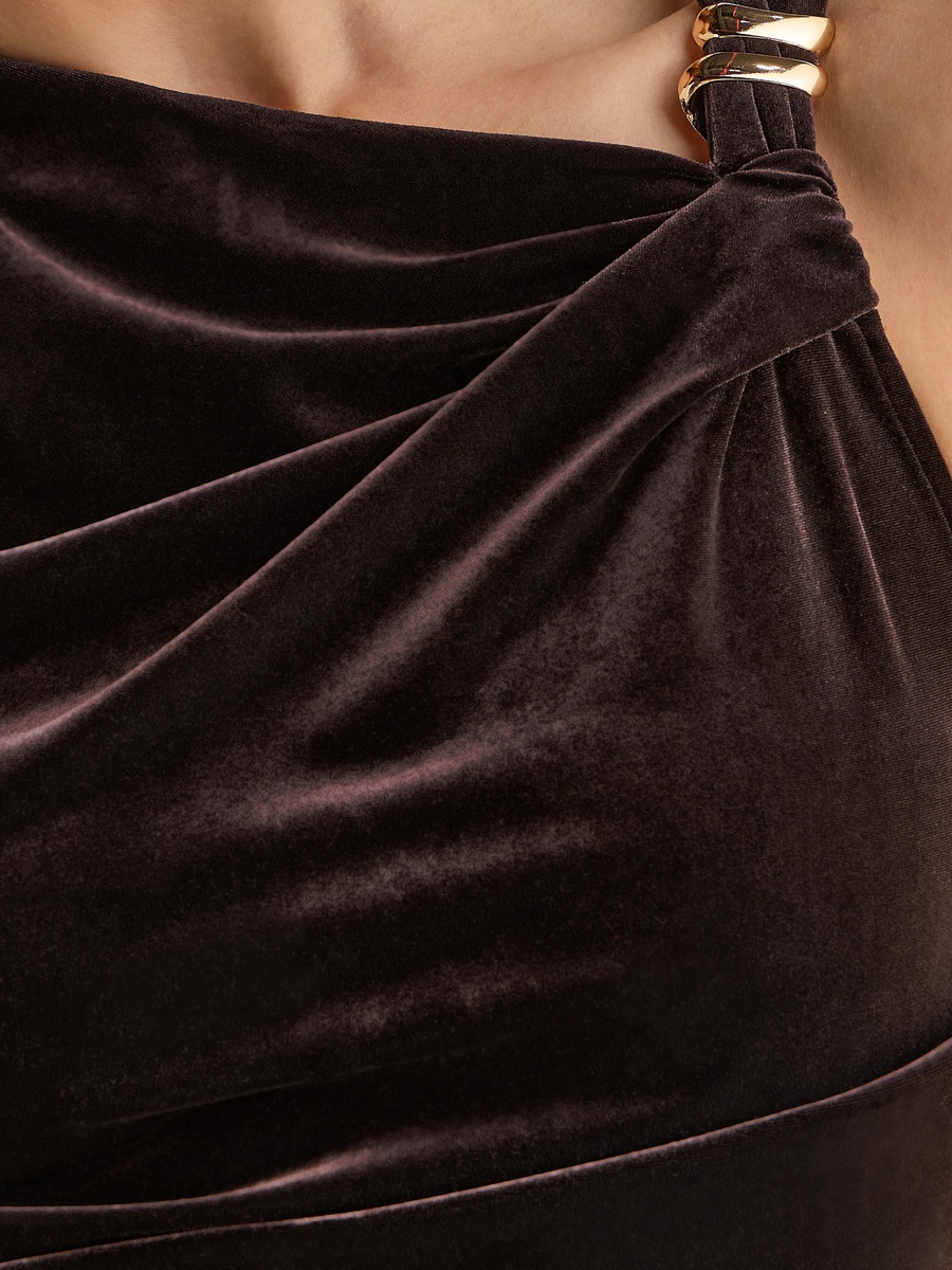 Velour Dress with Shoulder Trim