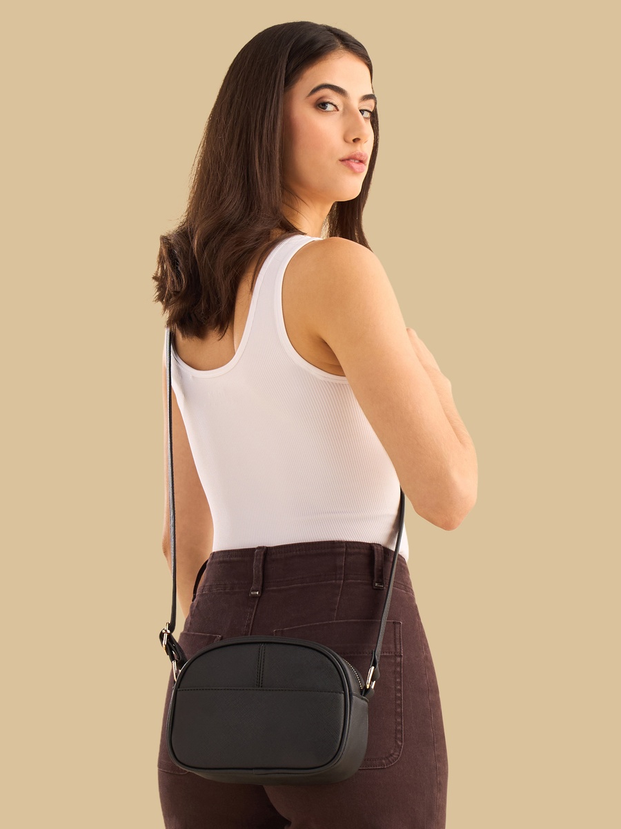 Panelled Crossbody Bag with Zip Closure