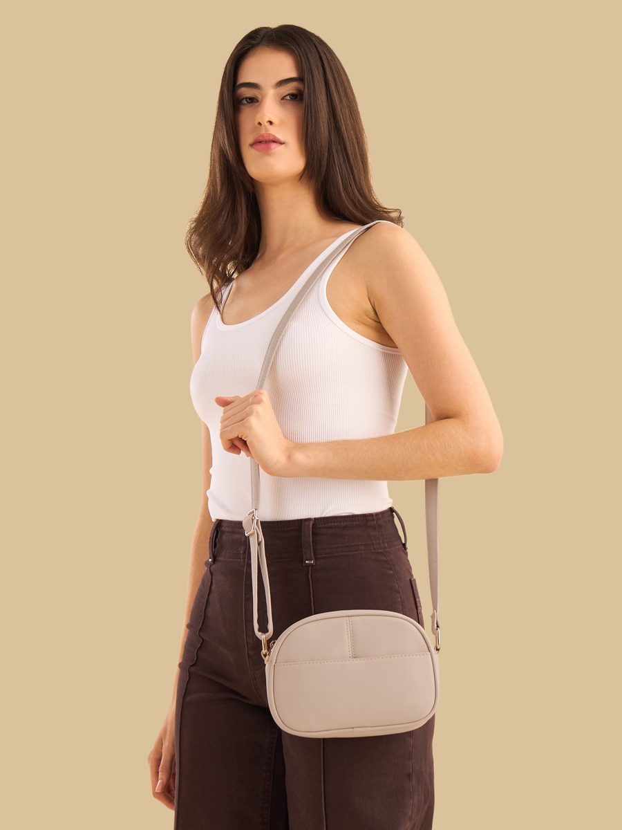 Panelled Crossbody Bag with Zip Closure