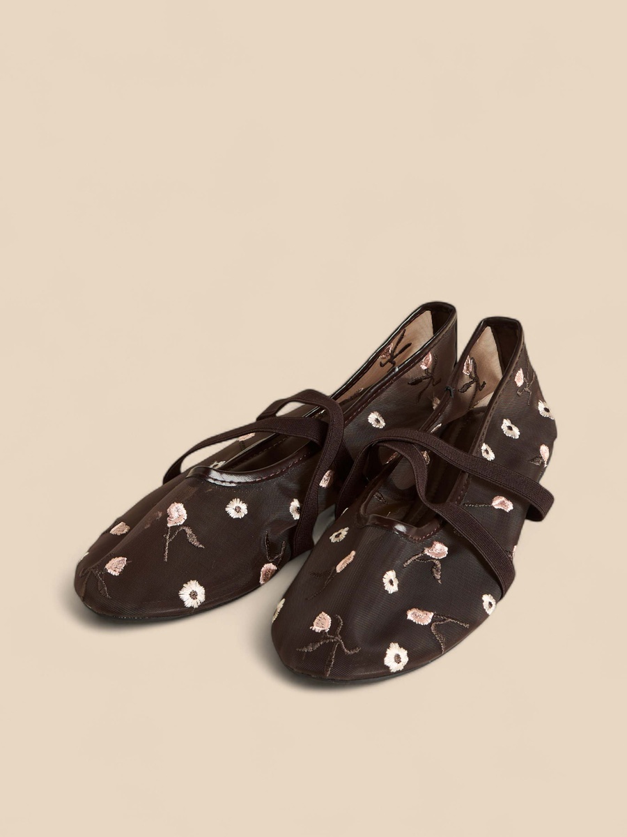 Floral Embroidered Ballerina Shoes