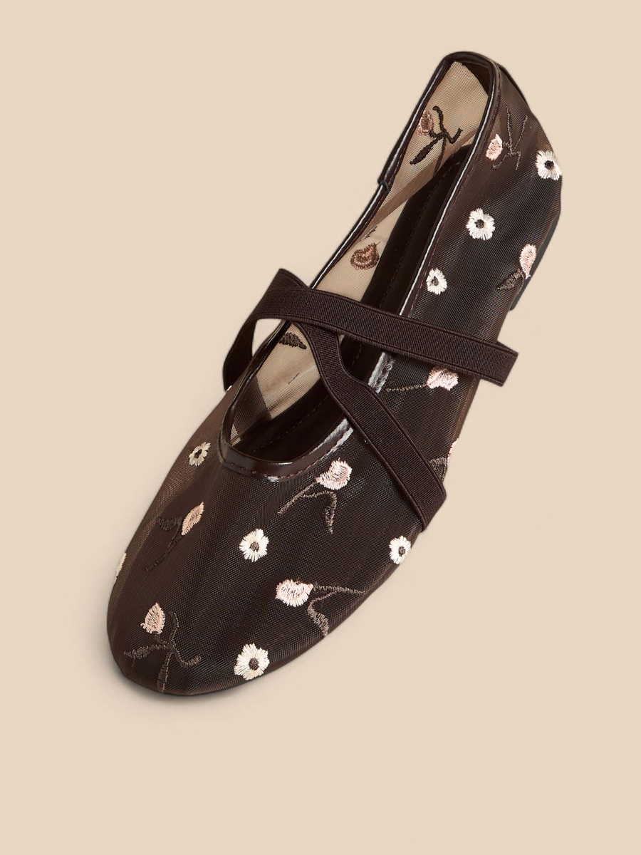 Floral Embroidered Ballerina Shoes