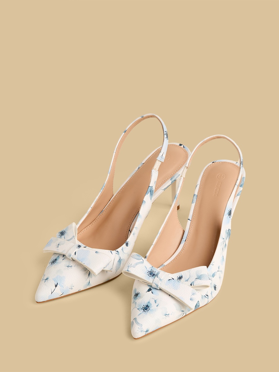 Bow Accent Slingback Sandals with Stiletto Heels