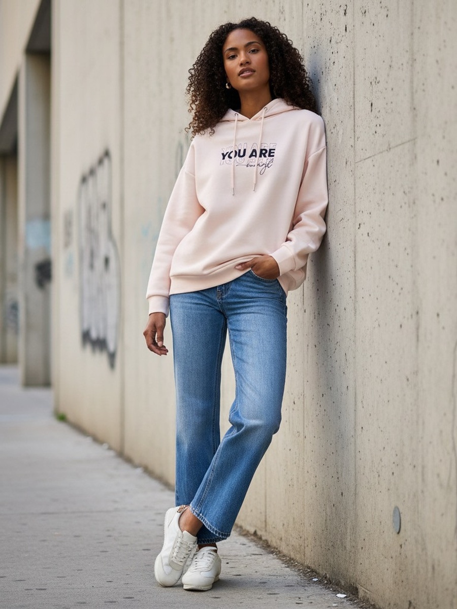 Slogan Print Hooded Sweatshirt