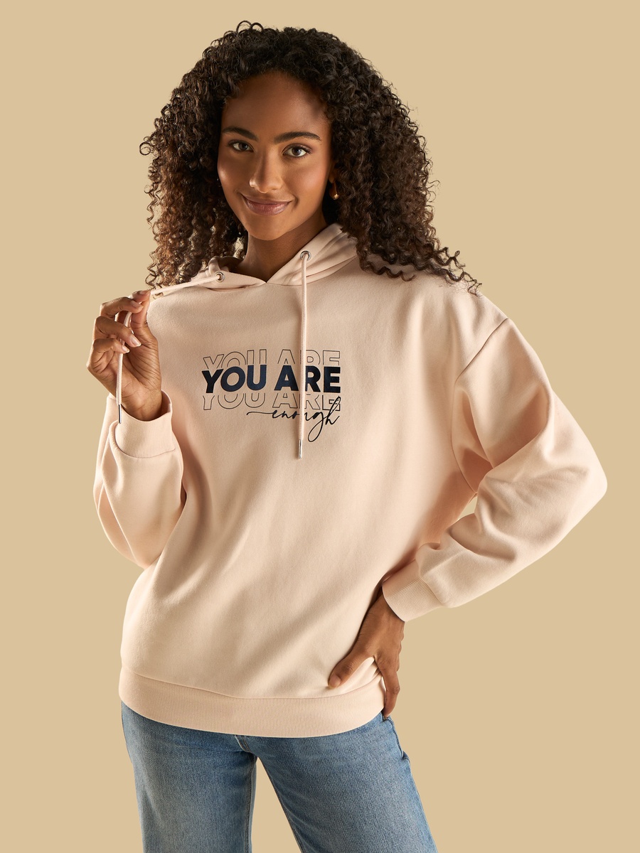 Slogan Print Hooded Sweatshirt