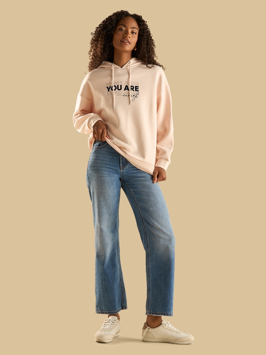 Slogan Print Hooded Sweatshirt