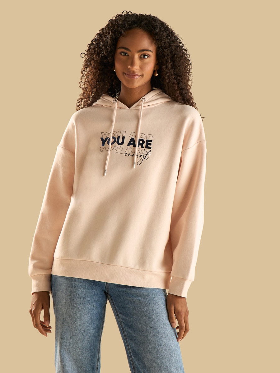 Slogan Print Hooded Sweatshirt