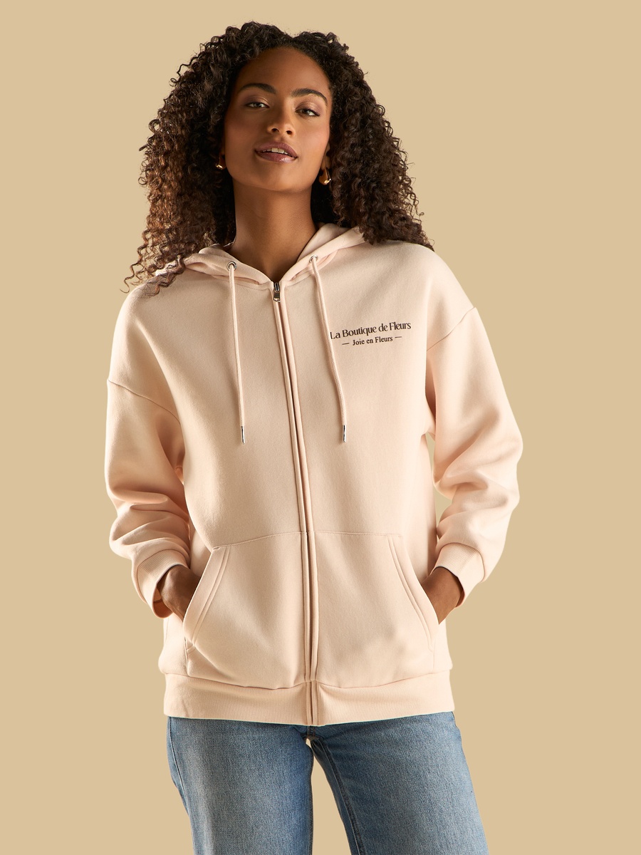 Floral Print Zip Through Hoodie