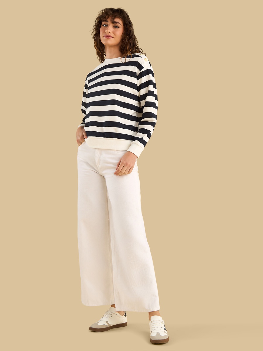 Striped Sweatshirt with Button Detail