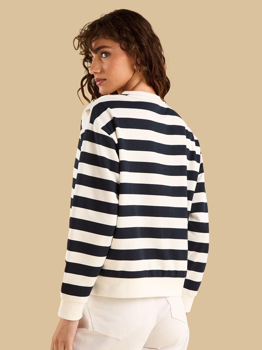 Striped Sweatshirt with Button Detail