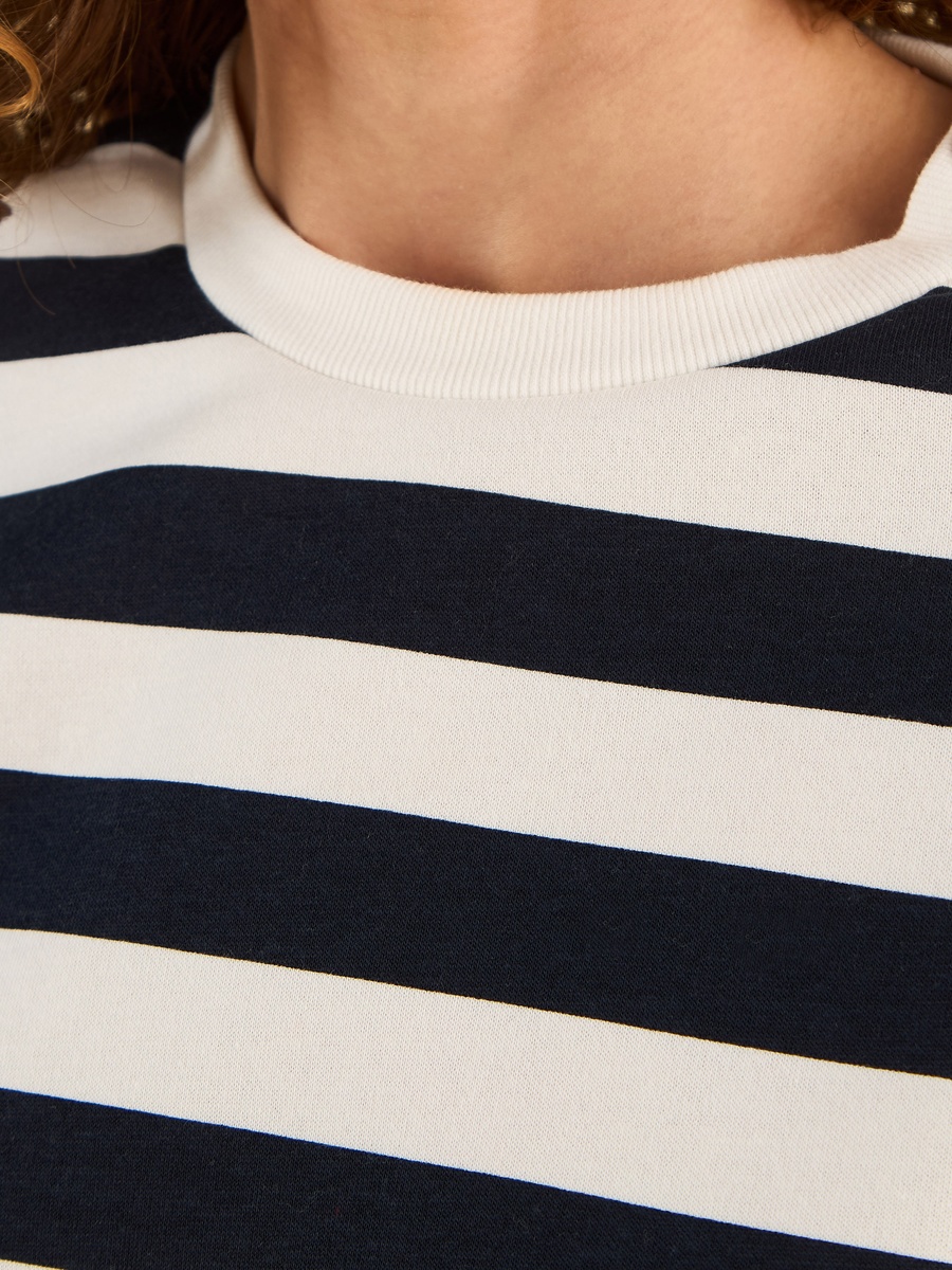 Striped Sweatshirt with Button Detail