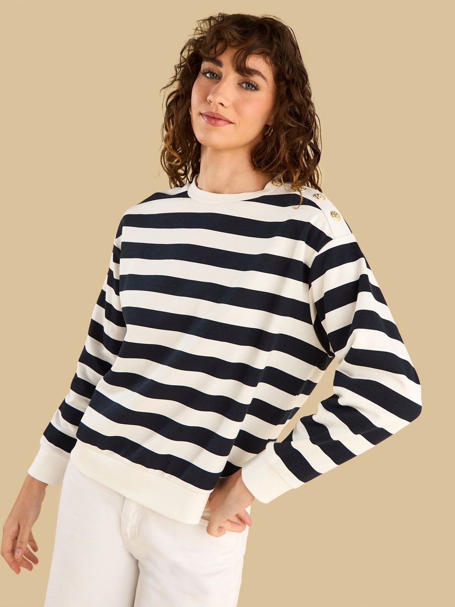 Striped Sweatshirt with Button Detail