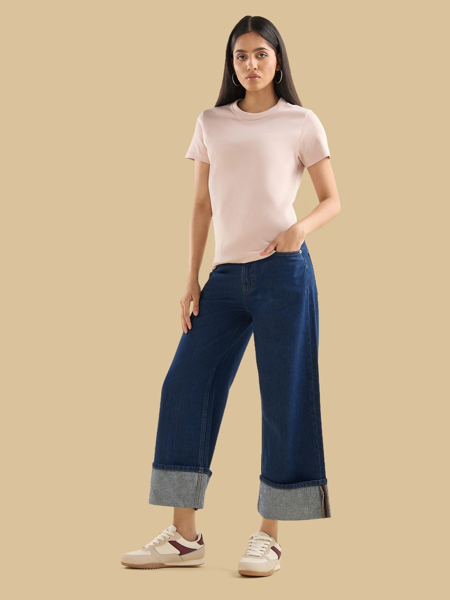 Wide Leg Jeans with Folded Hem
