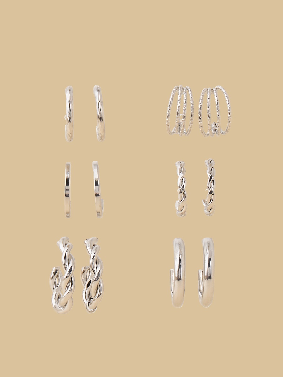 Pack of 6 - Textured Hoop Earrings