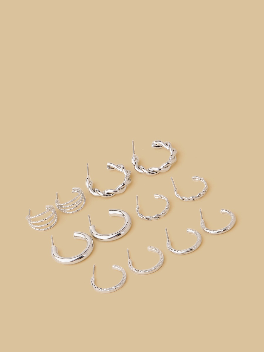 Pack of 6 - Textured Hoop Earrings