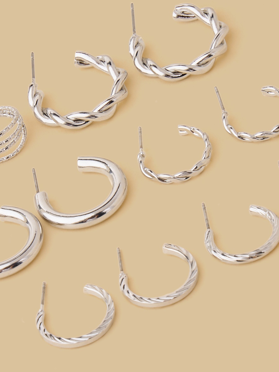 Pack of 6 - Textured Hoop Earrings