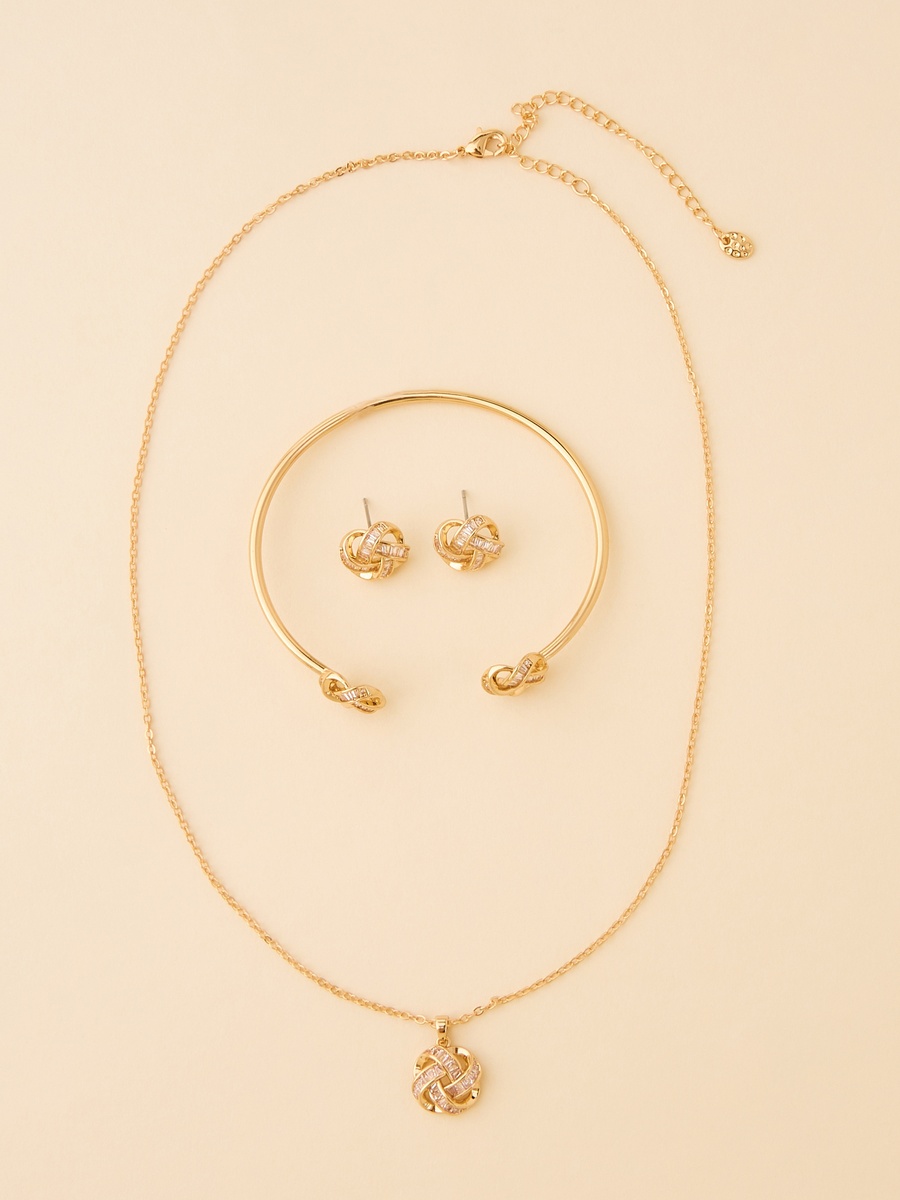 Knot Embellished Necklace with Earrings and Bracelet
