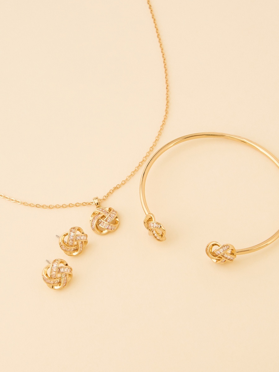 Knot Embellished Necklace with Earrings and Bracelet