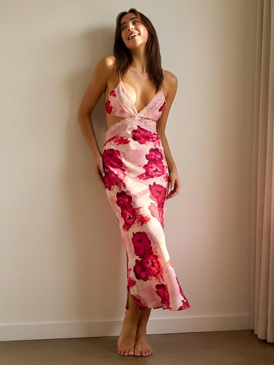 Floral Print Strappy Chemise