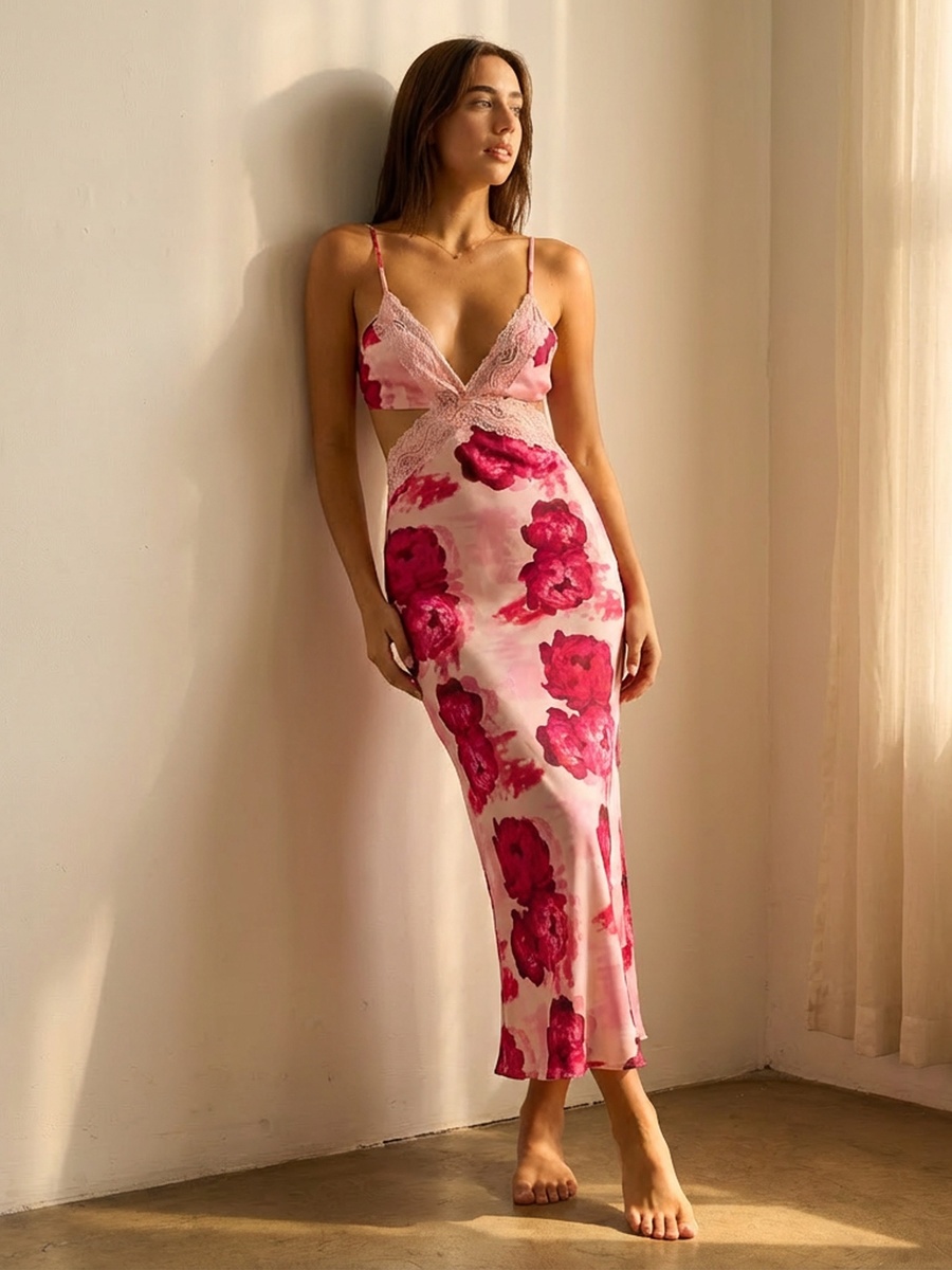 Floral Print Strappy Chemise