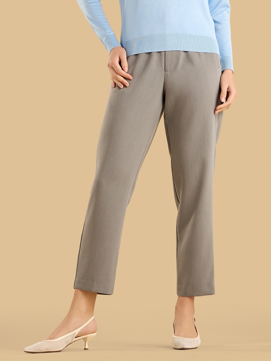 Mid-Rise Pintuck Detail Tapered Pants