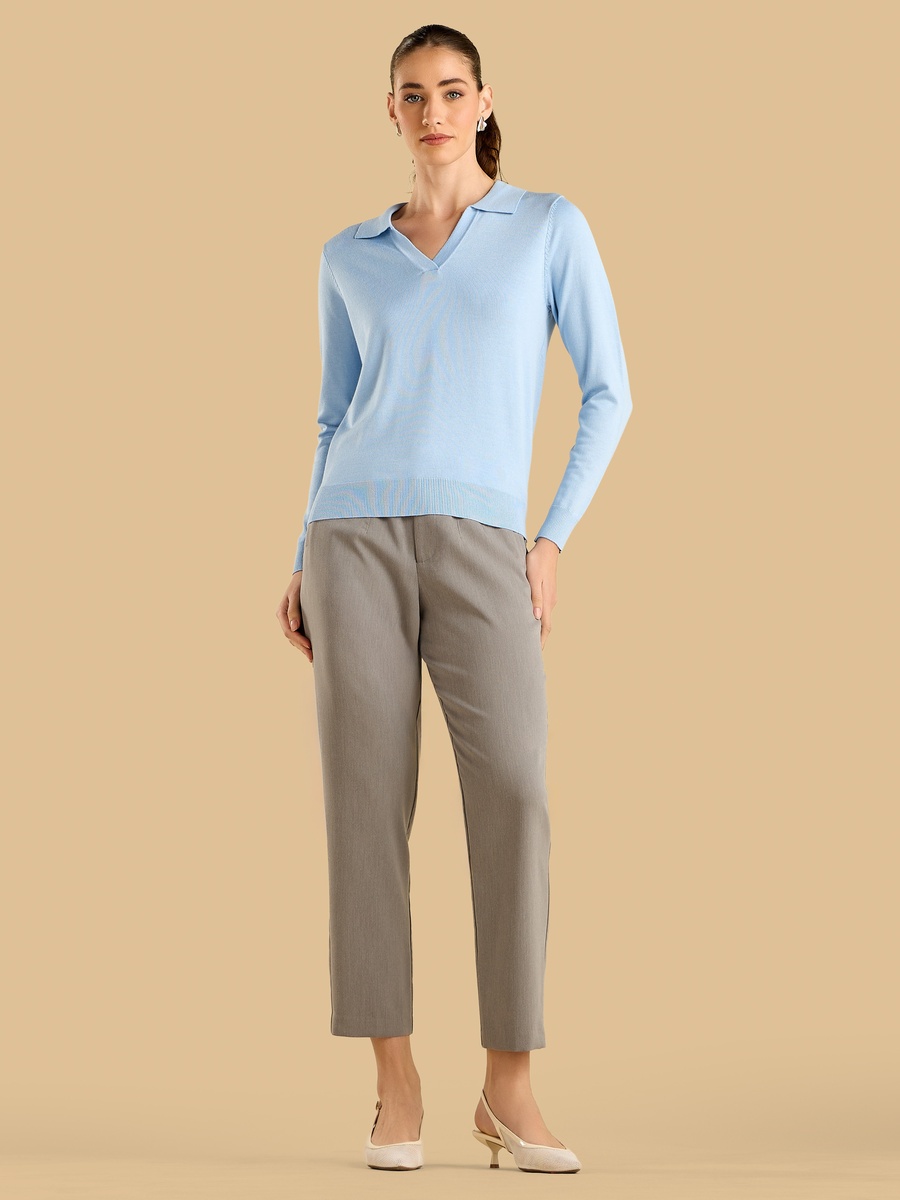 Mid-Rise Pintuck Detail Tapered Pants