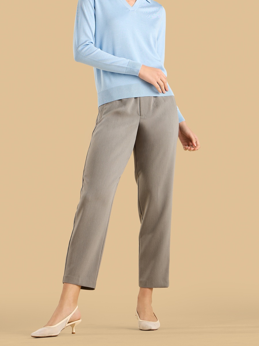 Mid-Rise Pintuck Detail Tapered Pants
