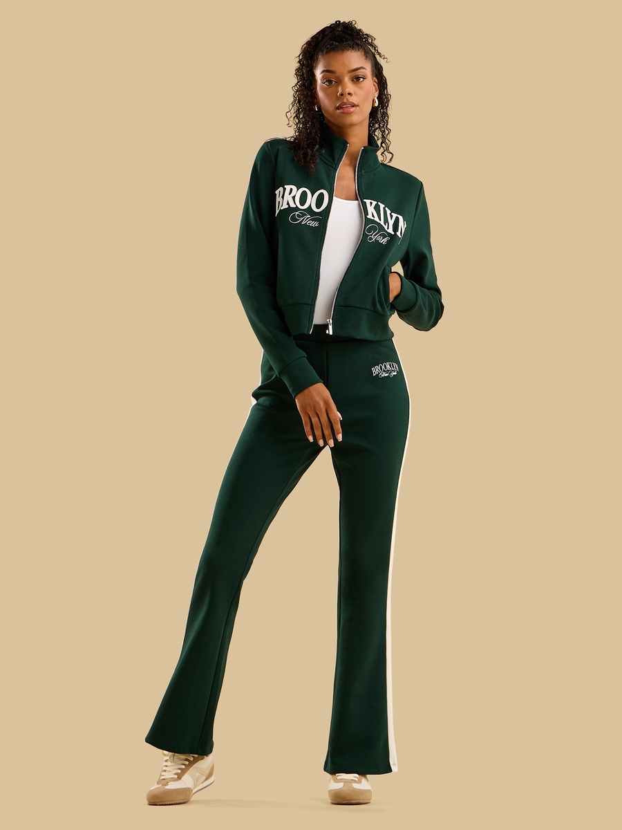 Chicago Embroidered Tape Detail Flared Pants
