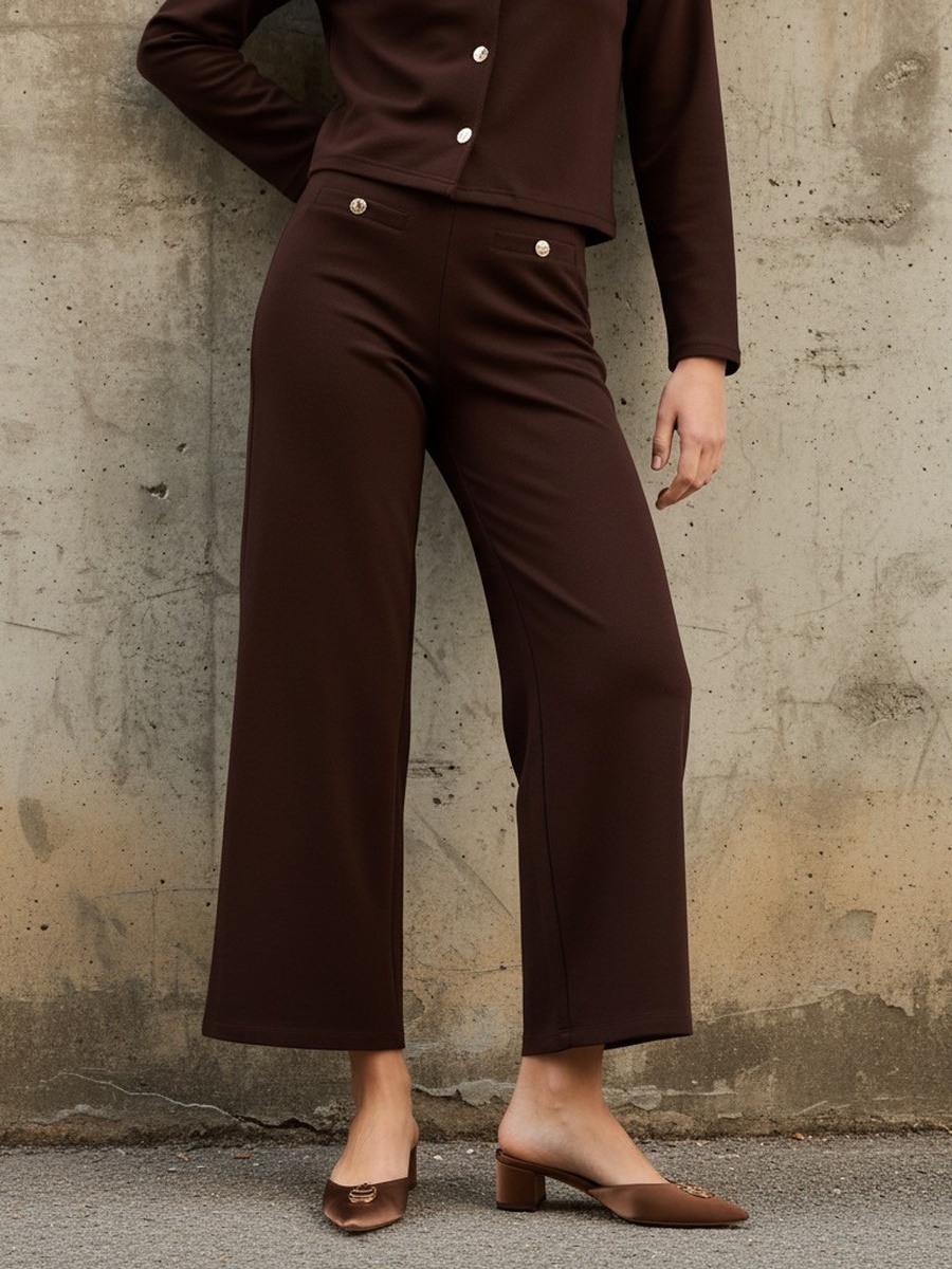 Twill Wide Leg Pants with Welt Pocket