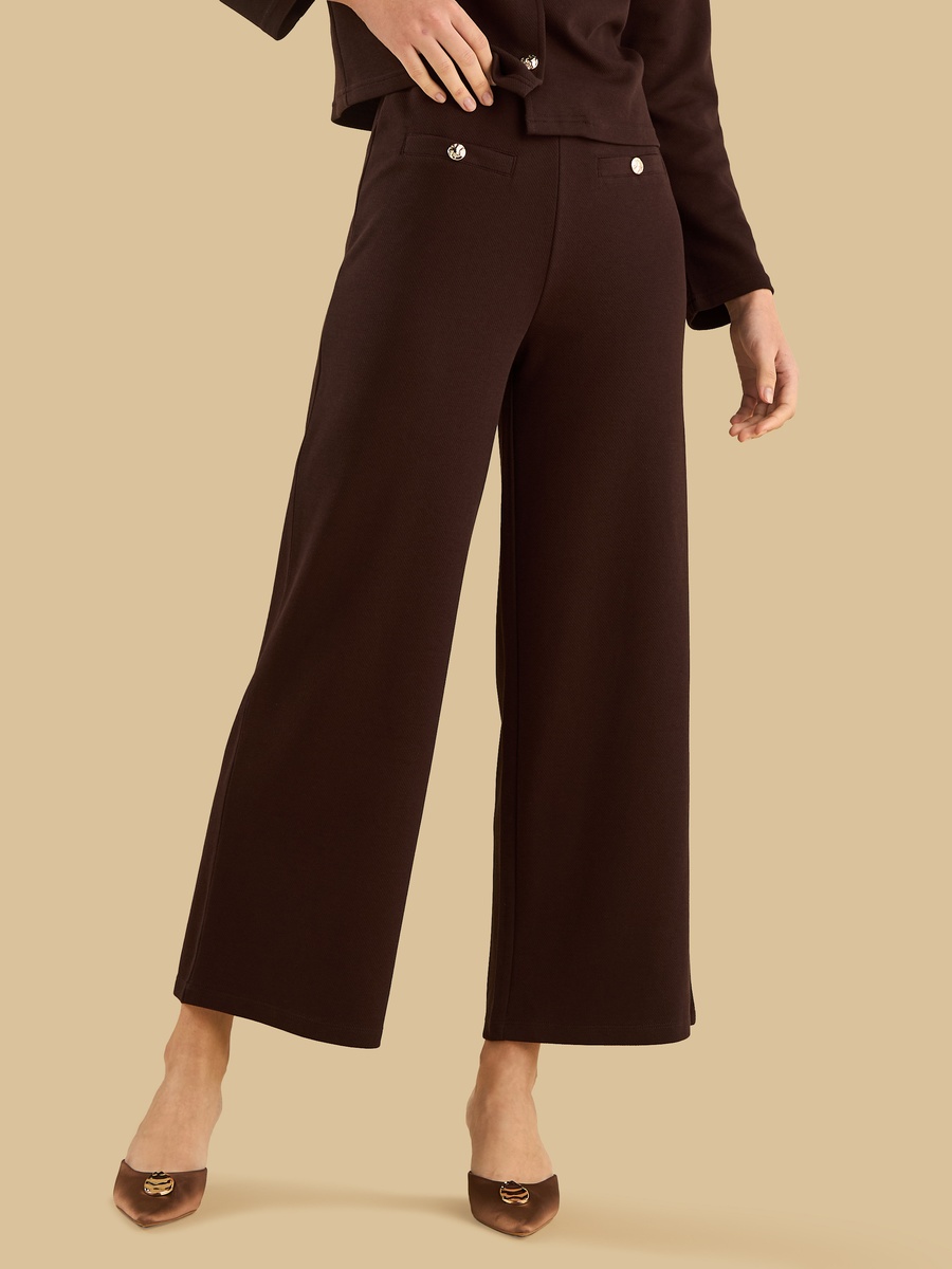Twill Wide Leg Pants with Welt Pocket