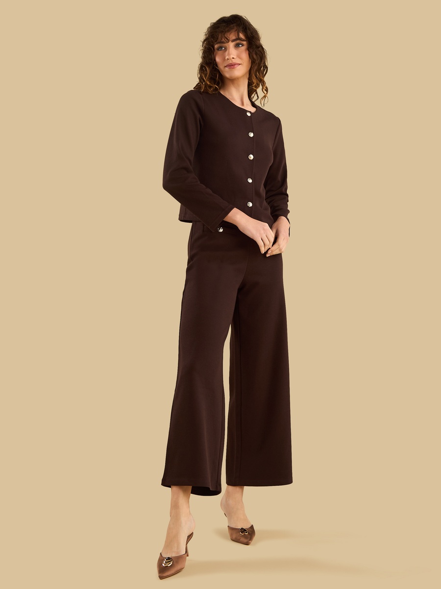 Twill Wide Leg Pants with Welt Pocket
