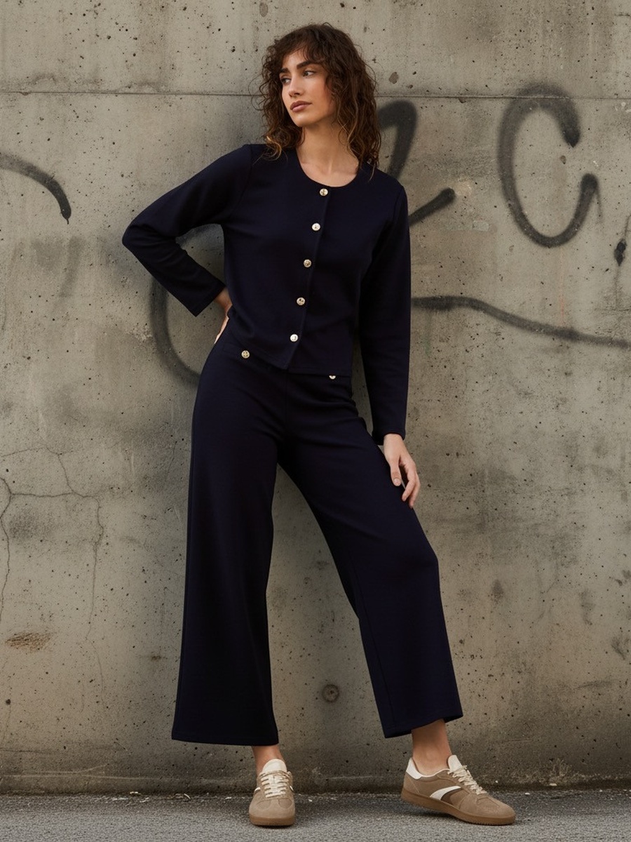 Twill Wide Leg Pants with Welt Pocket