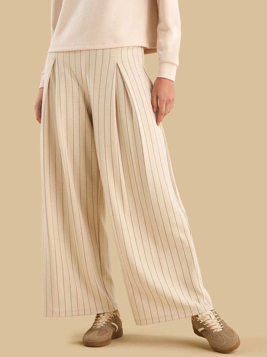 Striped Front Pleated Wide Leg Pants