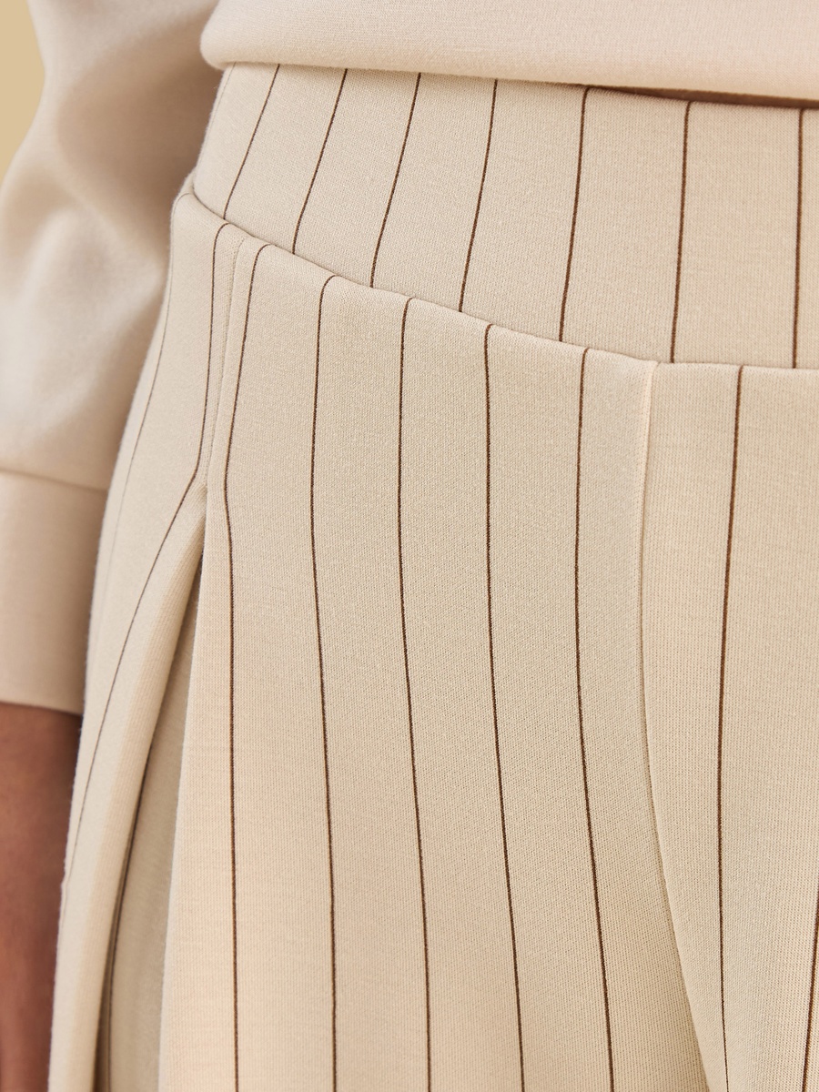 Striped Front Pleated Wide Leg Pants