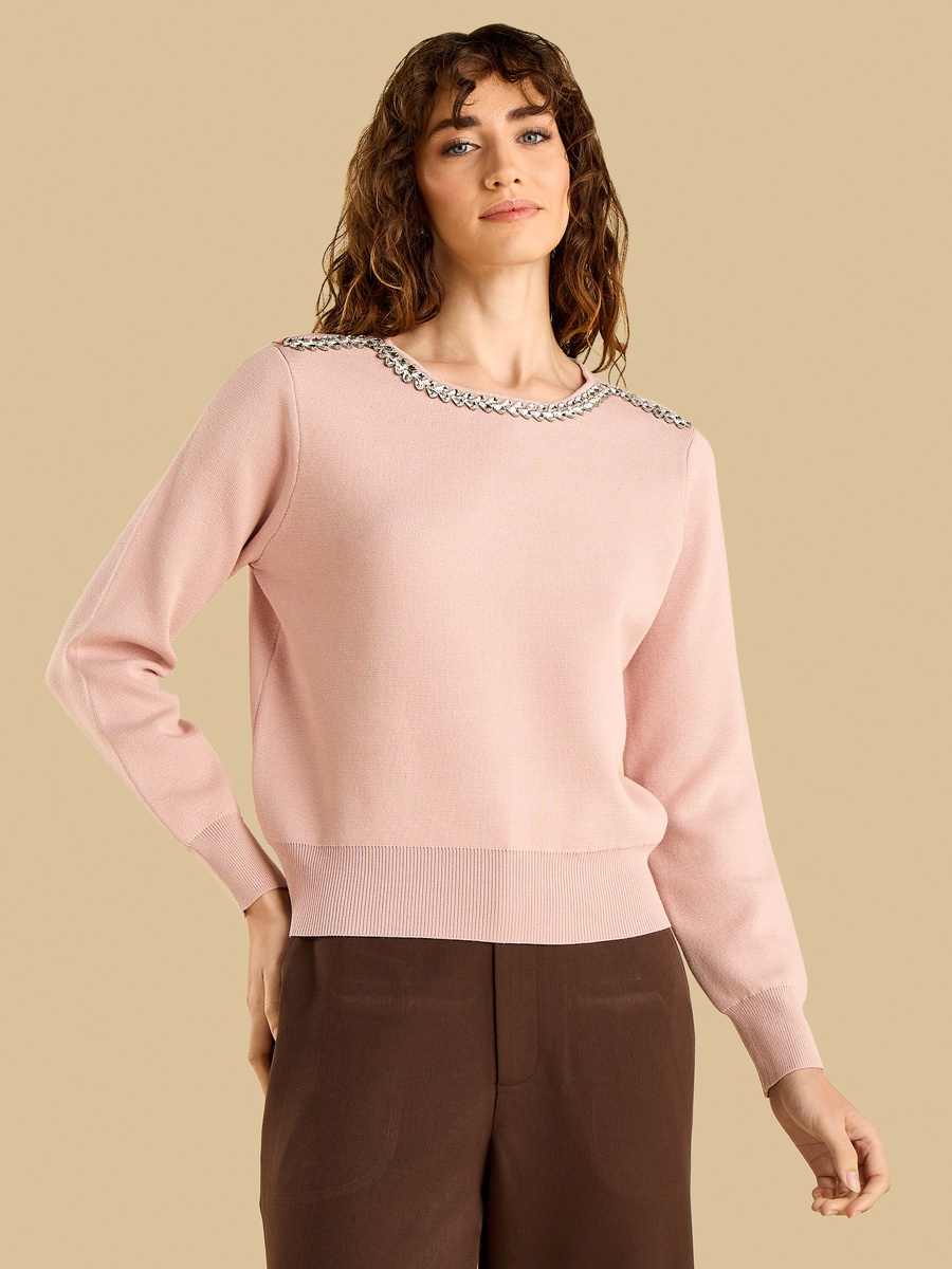 Embellished Neck Sweater