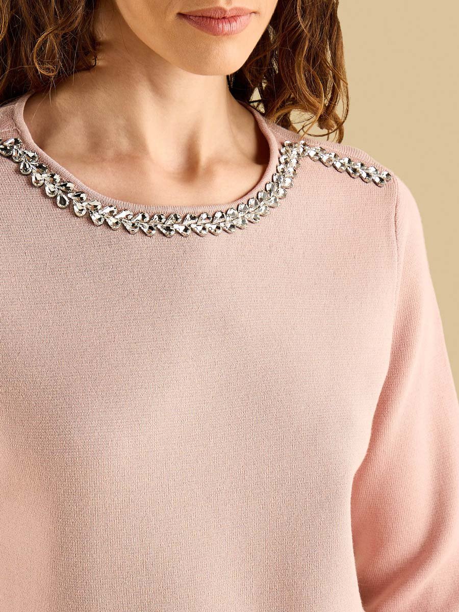 Embellished Neck Sweater