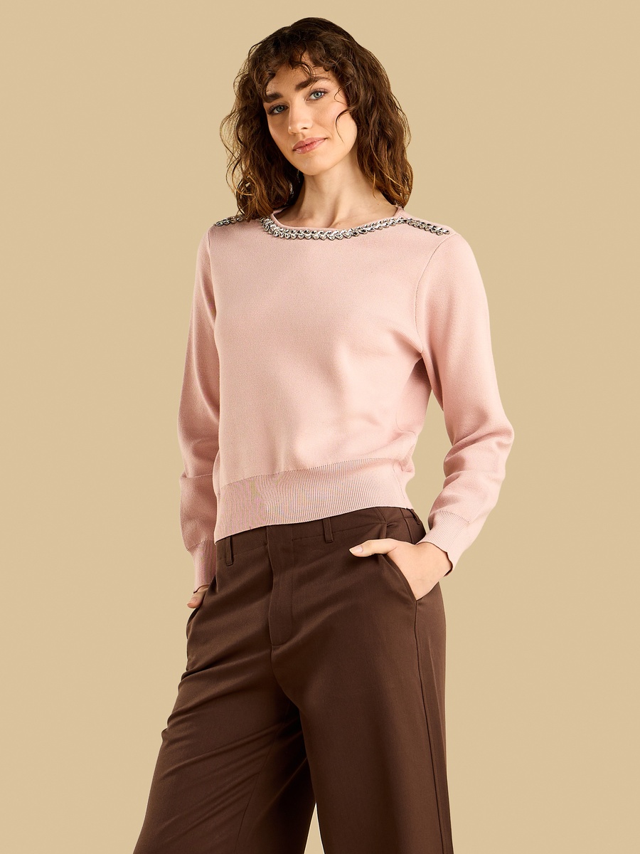 Embellished Neck Sweater