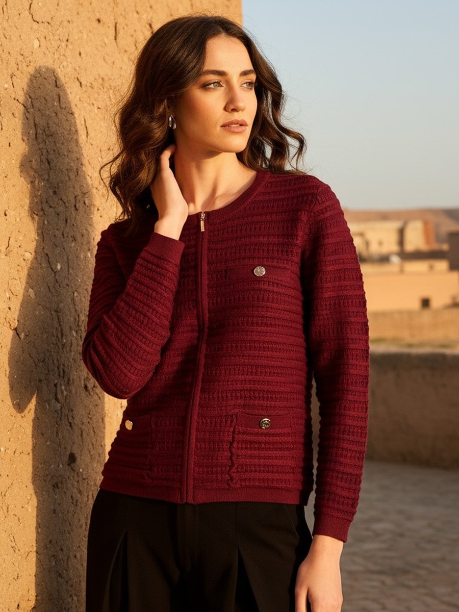 Textured Cardigan with Button Accent