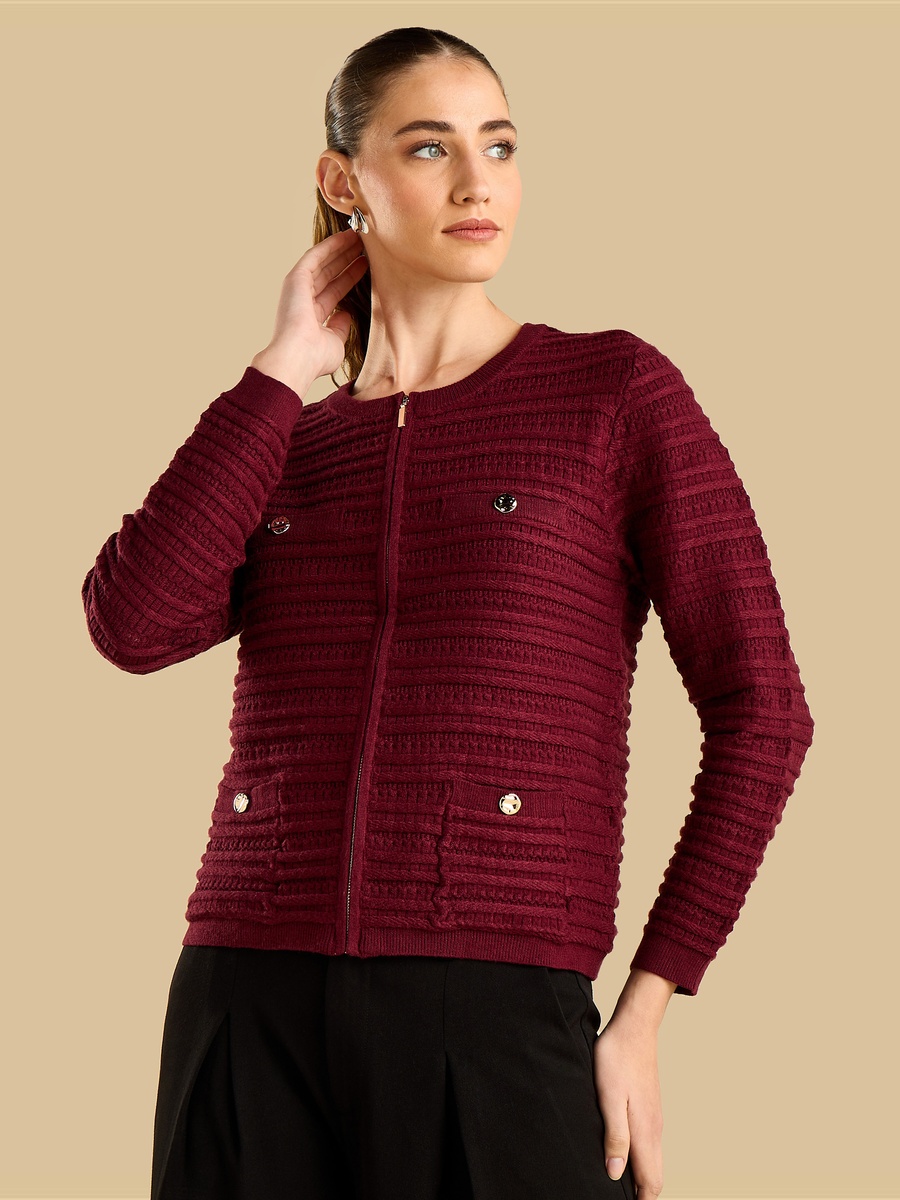 Textured Cardigan with Button Accent